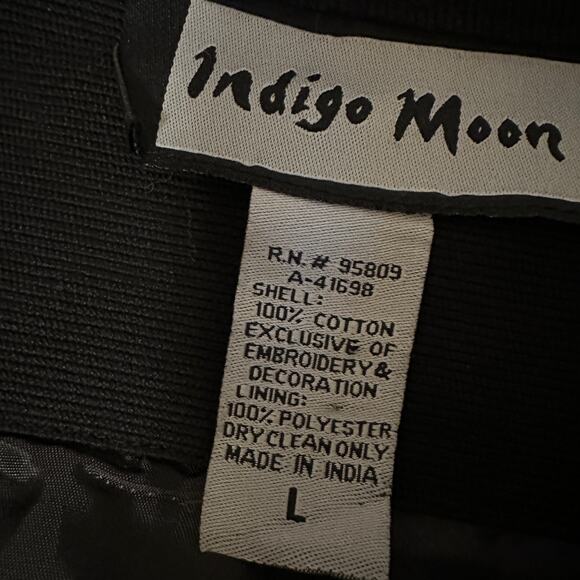 INDIGO MOON Womens Boho Floral Embroidered Jacket Size L Crochet Artsy Black Red - Picture 5 of 8